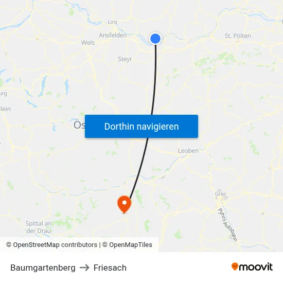 Baumgartenberg to Friesach map