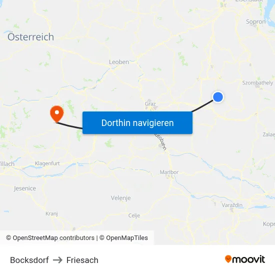 Bocksdorf to Friesach map