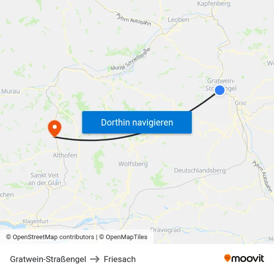 Gratwein-Straßengel to Friesach map