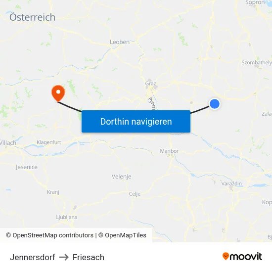 Jennersdorf to Friesach map