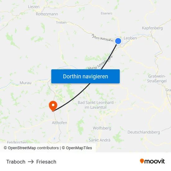 Traboch to Friesach map