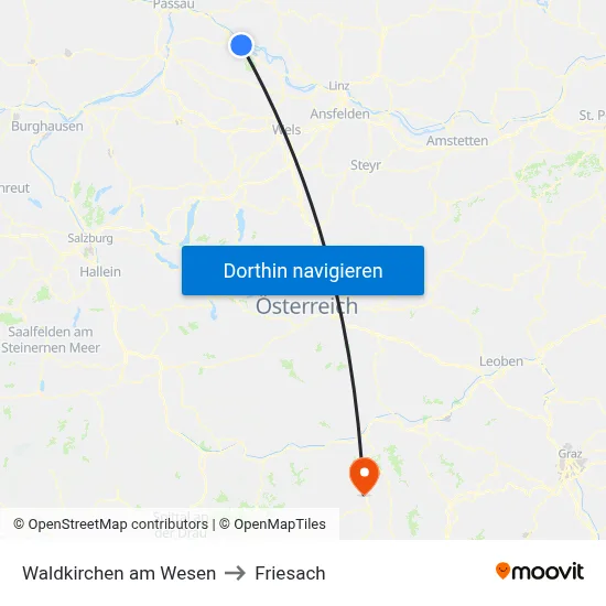 Waldkirchen am Wesen to Friesach map