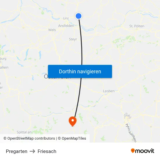 Pregarten to Friesach map