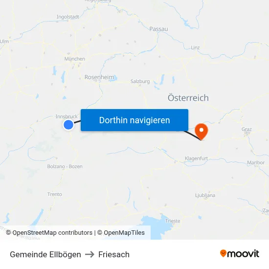 Gemeinde Ellbögen to Friesach map