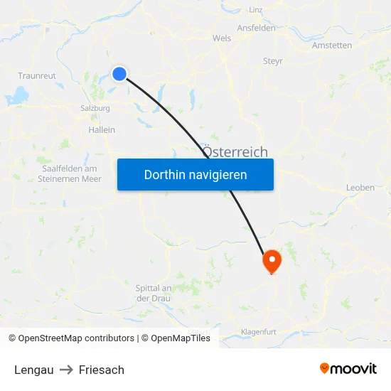 Lengau to Friesach map