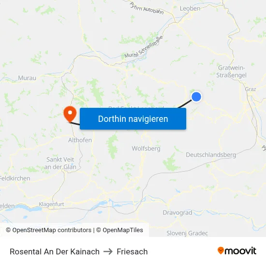 Rosental An Der Kainach to Friesach map