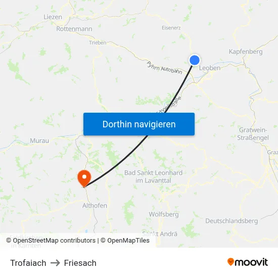 Trofaiach to Friesach map
