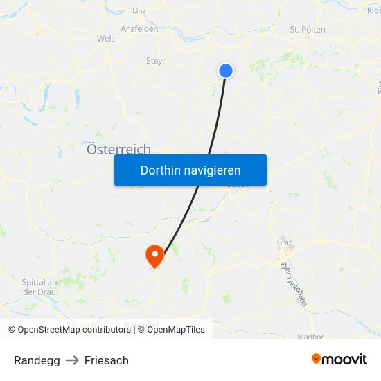 Randegg to Friesach map