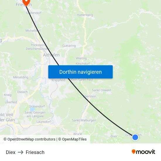 Diex to Friesach map