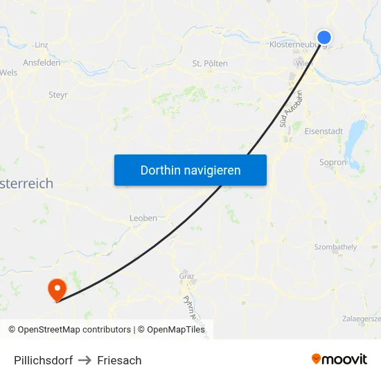 Pillichsdorf to Friesach map