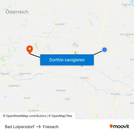 Bad Loipersdorf to Friesach map
