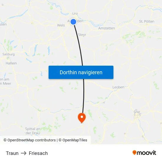 Traun to Friesach map