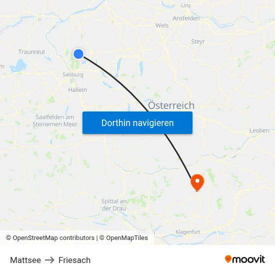 Mattsee to Friesach map