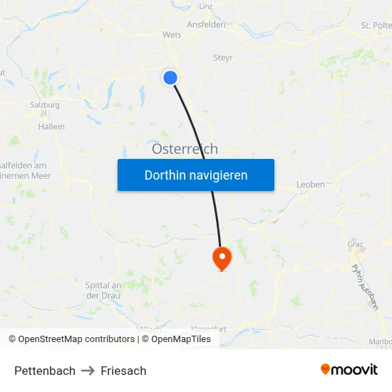 Pettenbach to Friesach map
