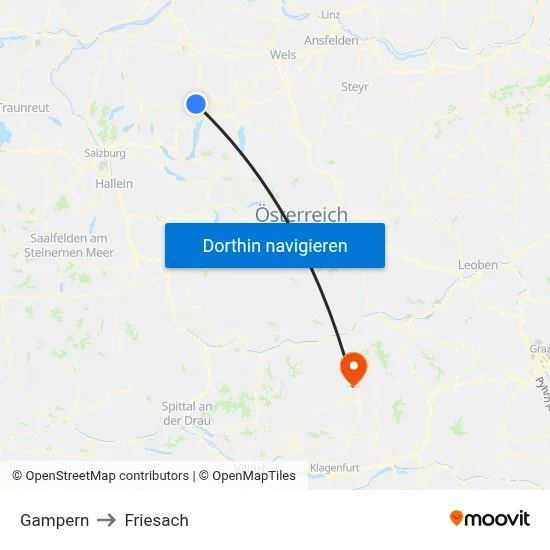 Gampern to Friesach map
