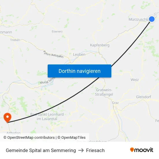 Gemeinde Spital am Semmering to Friesach map