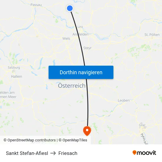 Sankt Stefan-Afiesl to Friesach map
