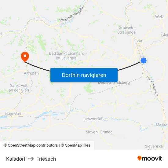 Kalsdorf to Friesach map