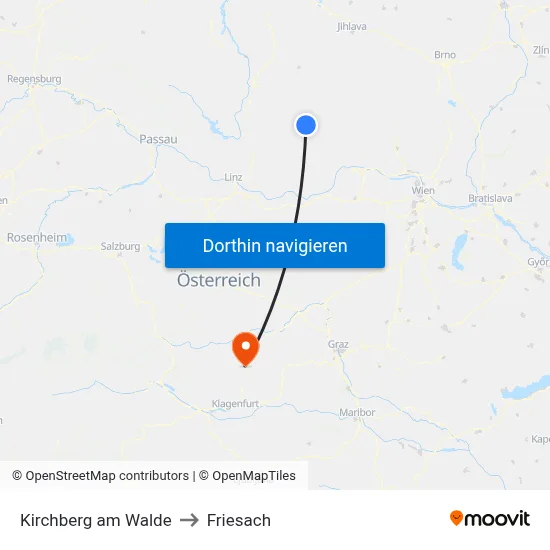 Kirchberg am Walde to Friesach map