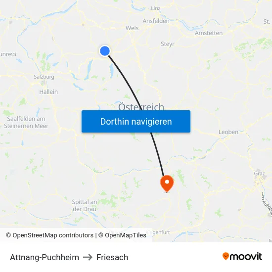 Attnang-Puchheim to Friesach map