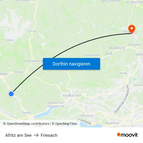 Afritz am See to Friesach map