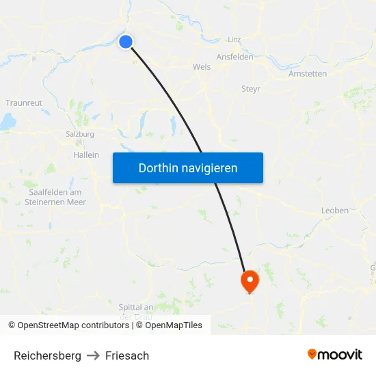 Reichersberg to Friesach map