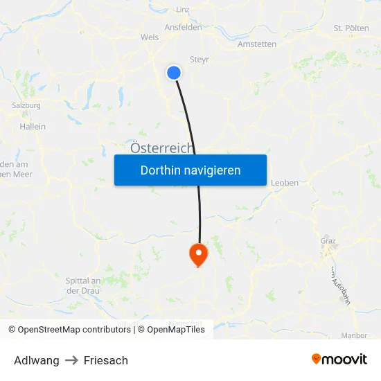 Adlwang to Friesach map