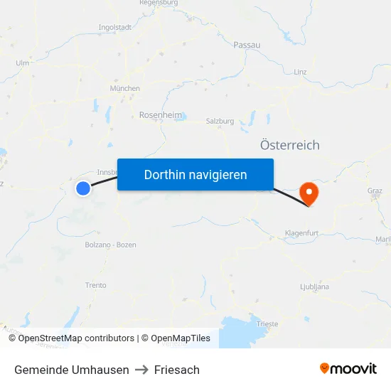 Gemeinde Umhausen to Friesach map