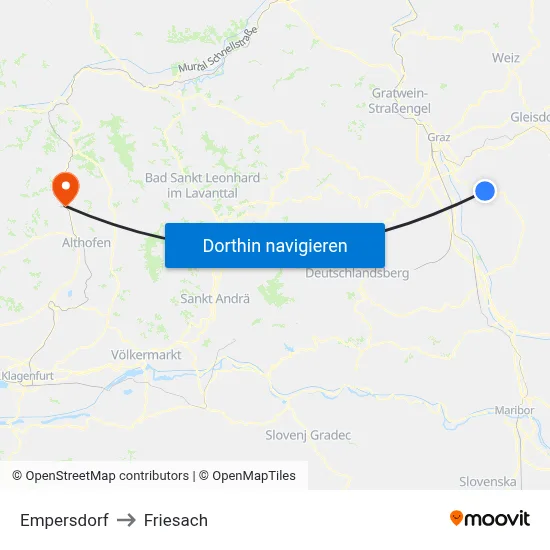 Empersdorf to Friesach map
