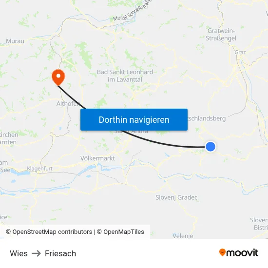 Wies to Friesach map