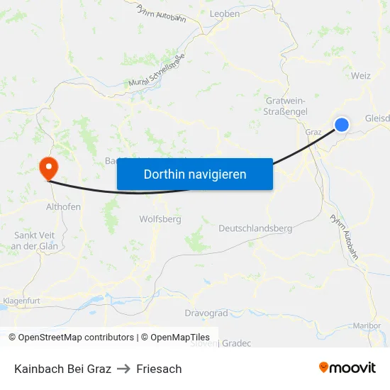 Kainbach Bei Graz to Friesach map