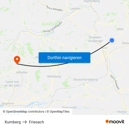 Kumberg to Friesach map