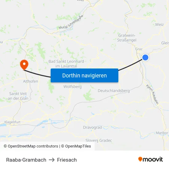 Raaba-Grambach to Friesach map