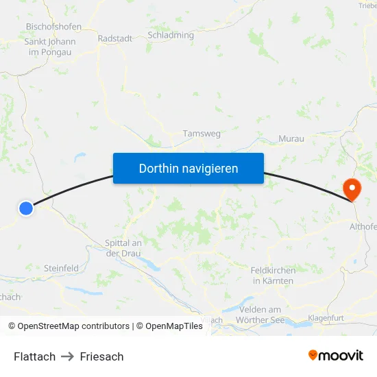 Flattach to Friesach map