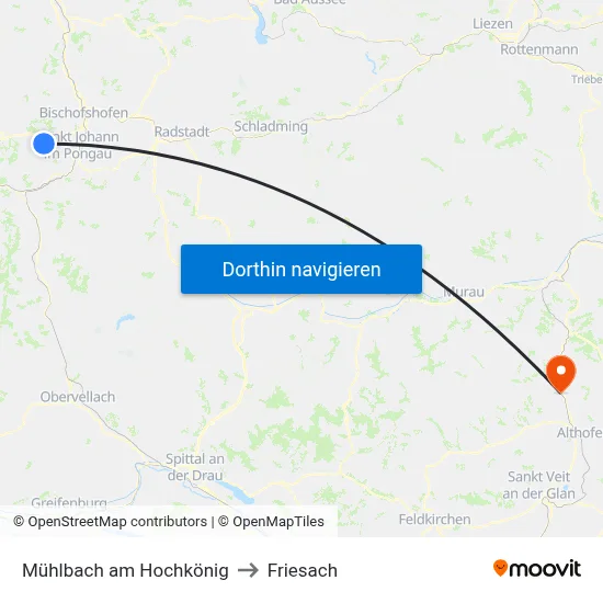 Mühlbach am Hochkönig to Friesach map
