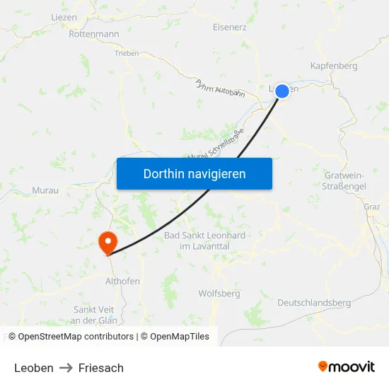 Leoben to Friesach map