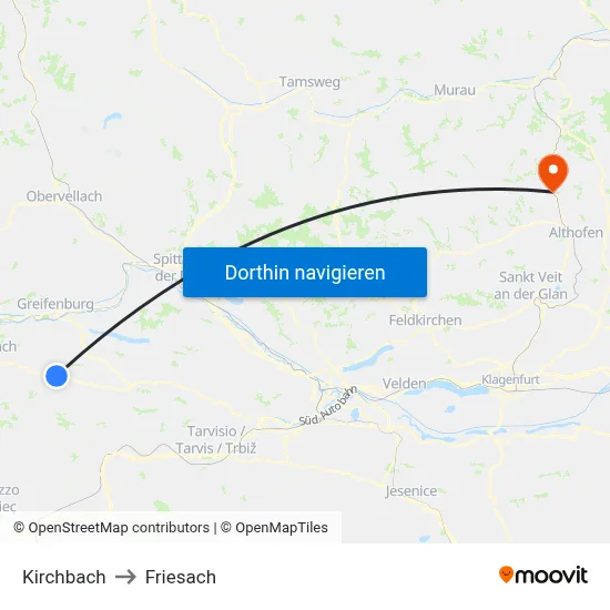 Kirchbach to Friesach map