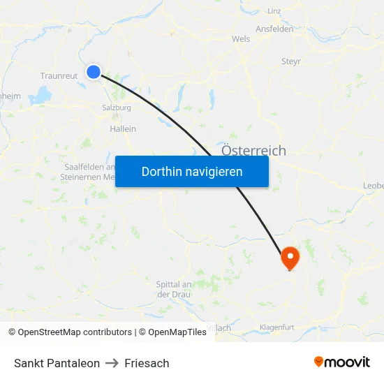 Sankt Pantaleon to Friesach map