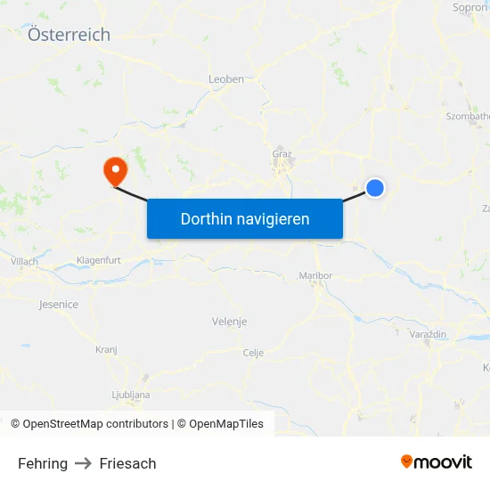 Fehring to Friesach map