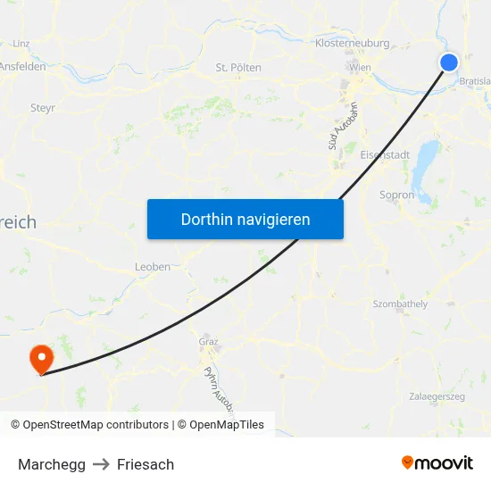 Marchegg to Friesach map