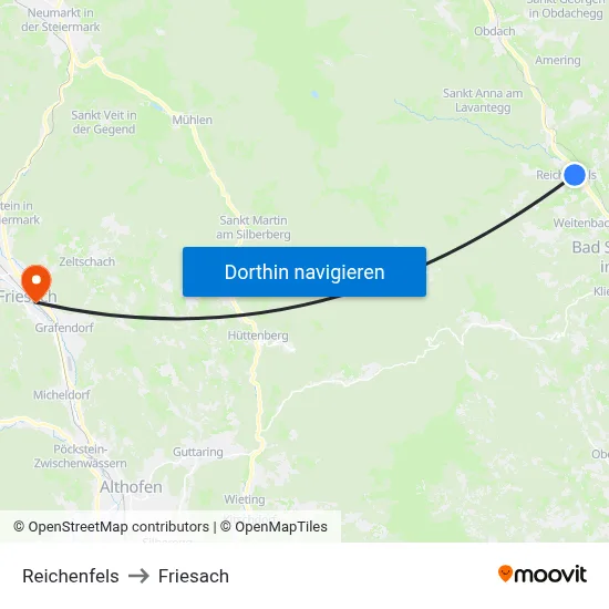 Reichenfels to Friesach map