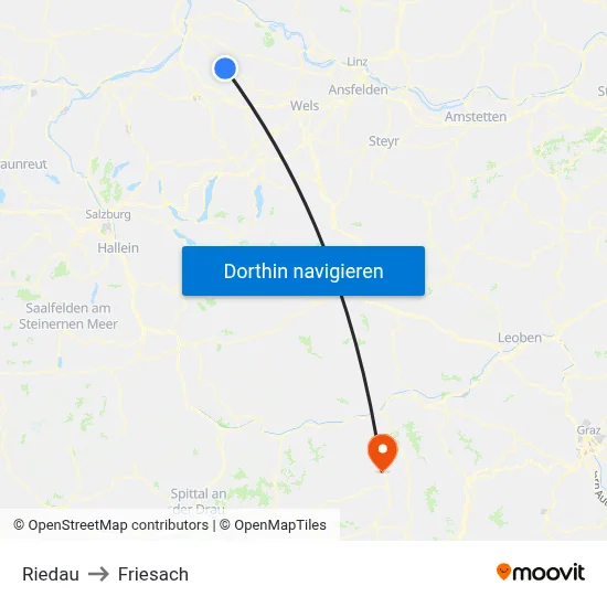 Riedau to Friesach map