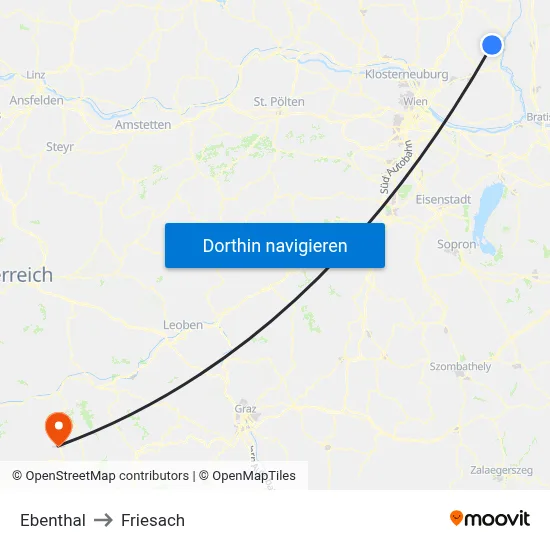 Ebenthal to Friesach map