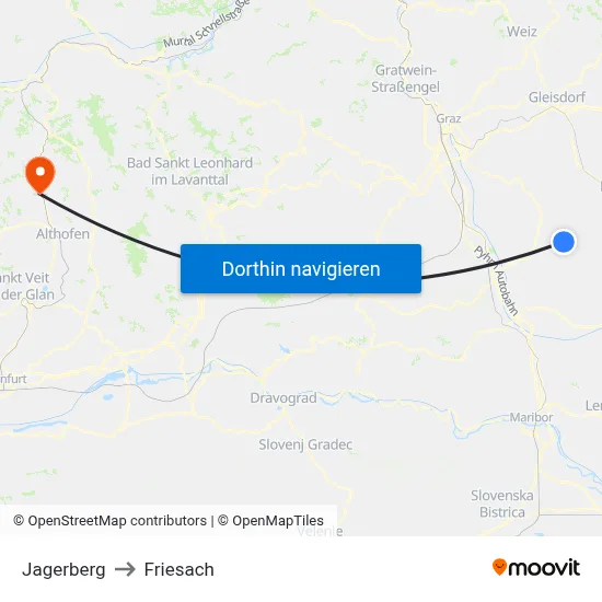 Jagerberg to Friesach map