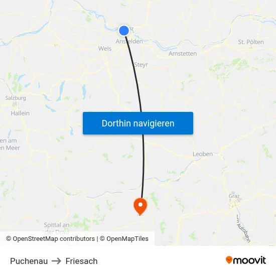 Puchenau to Friesach map