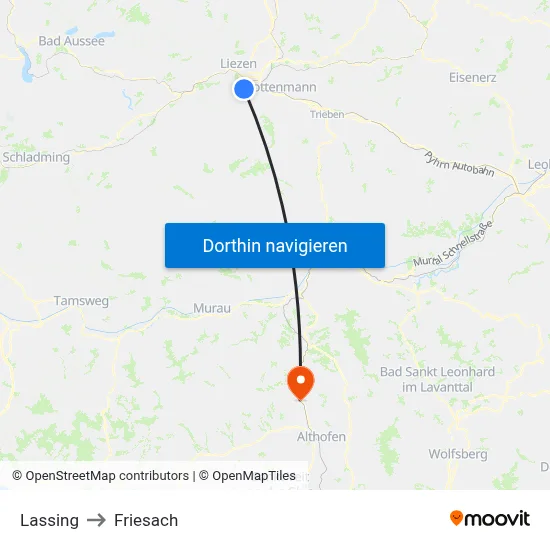 Lassing to Friesach map