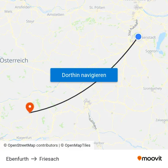 Ebenfurth to Friesach map