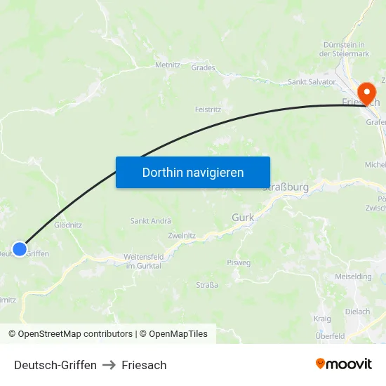 Deutsch-Griffen to Friesach map
