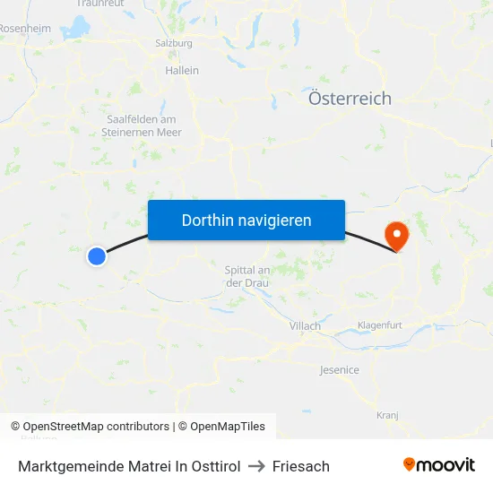 Marktgemeinde Matrei In Osttirol to Friesach map
