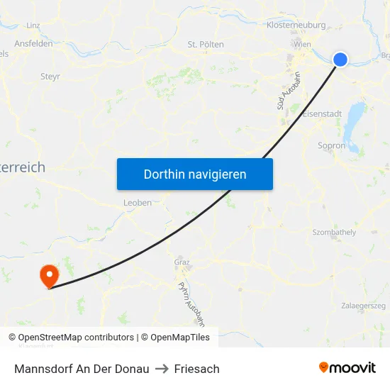 Mannsdorf An Der Donau to Friesach map